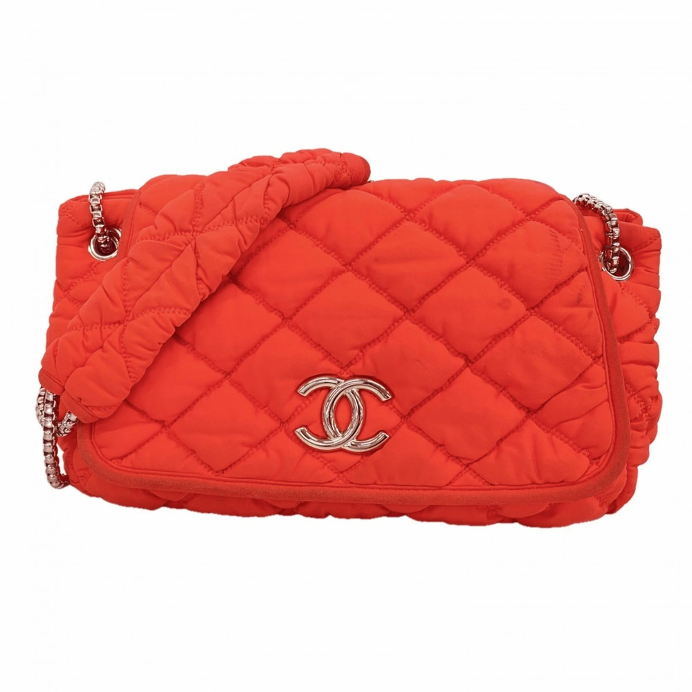 Chanel Shoulder Bag, Bubble Quilted Nylon, Red, Women's